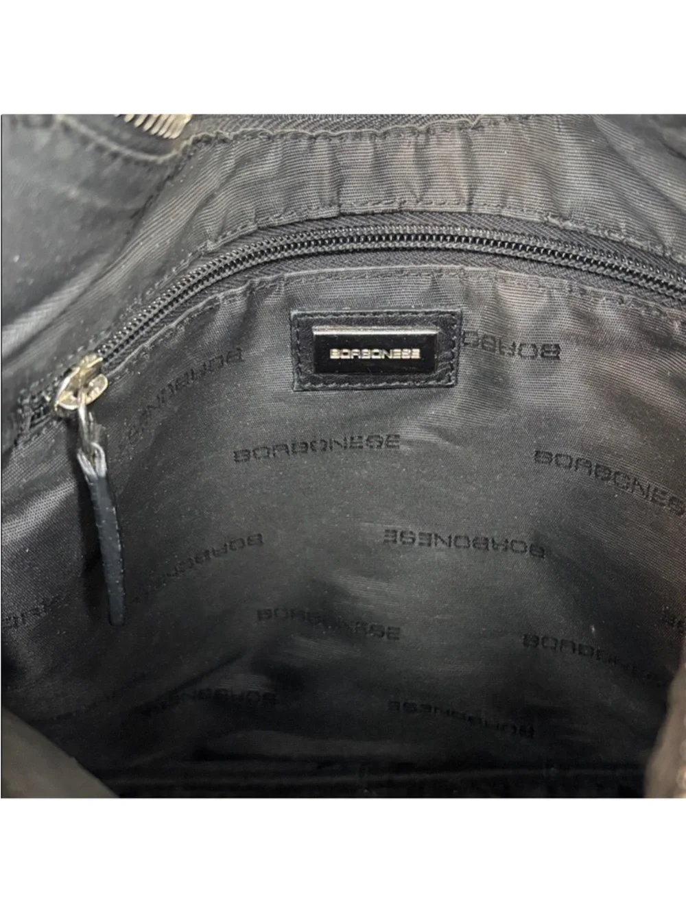 Borbonese Black Pebbled Leather Hobo Shoulder Bag